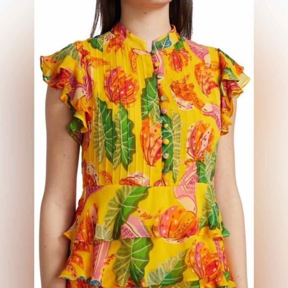 FARM RIO Beaks & Bananas Ruffle Flowy Casual Summer Mini Dress Small - Picture 10 of 13
